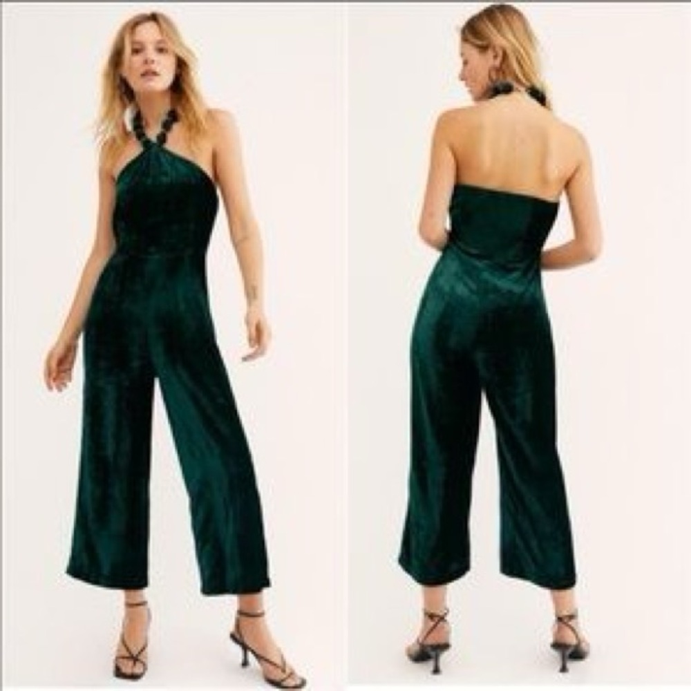 Samantha Pleet Silk Velvet Pendant Jumpsuit green size 4